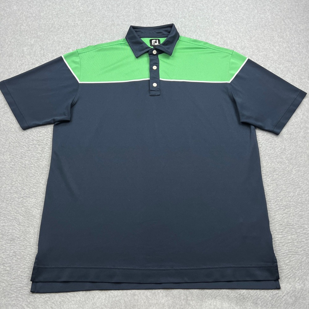 FootJoy Pique Polo Shirt Mens XL Navy‎ Blue Colorblock Short Sleeve Stretch Golf